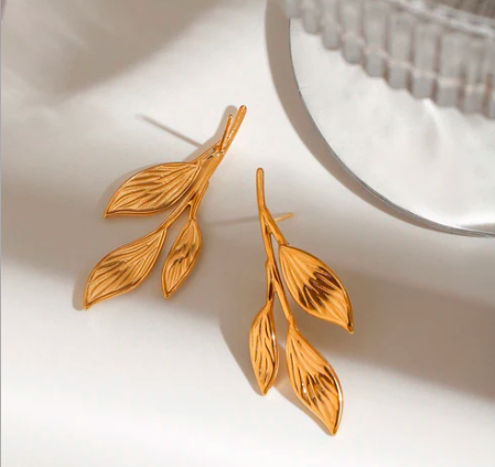 Luxe Foliage Gold Earrings – Premium Copper & Stone Jewelry