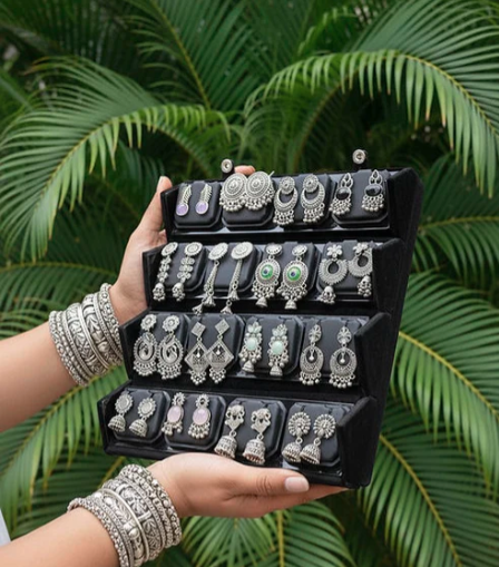16 Designer Oxidised Jhumkas Combo Set with Premium Black Storage Case – Shingar
