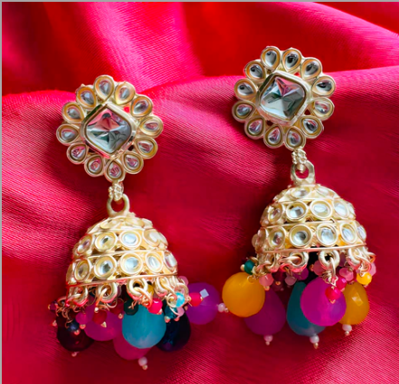 ✨ Sukkhi Gold-Plated Multicolor Stone Jhumki Earrings – Traditional Festive Style ✨