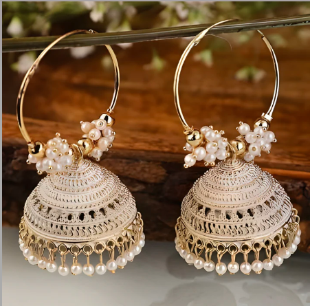 ✨ Traditional Gold-Plated Jhumka Hoop Earrings – Multicolor Festive Style ✨