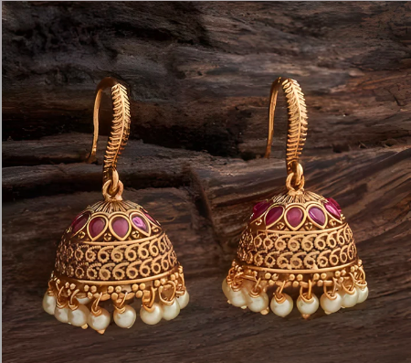✨ Kushal’s Fashion Jewellery Gold-Plated Stone-Studded Dome Jhumka Earrings ✨