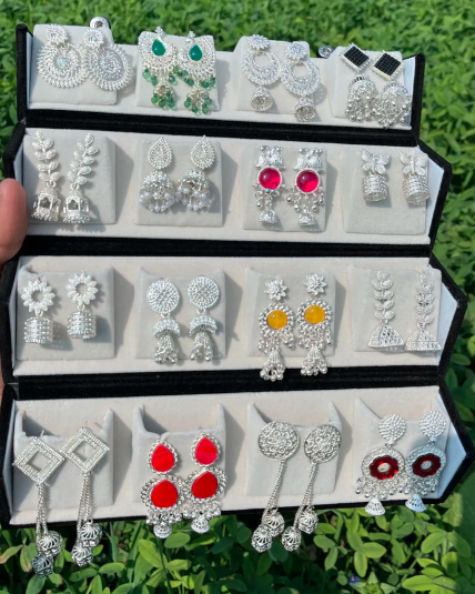 Elegant 16 White Jhumka Earrings Set with Premium Organizer Box by Shingar