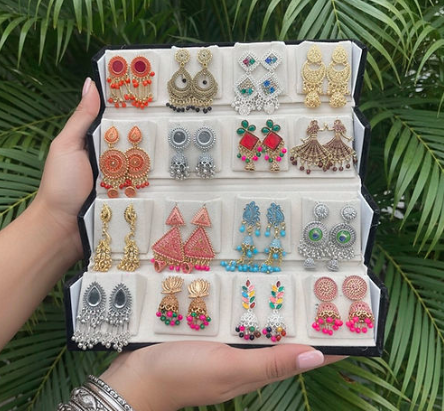 16 PC Multicolor Jhumka Combo with Elegant Black Organizer Box – Shingar